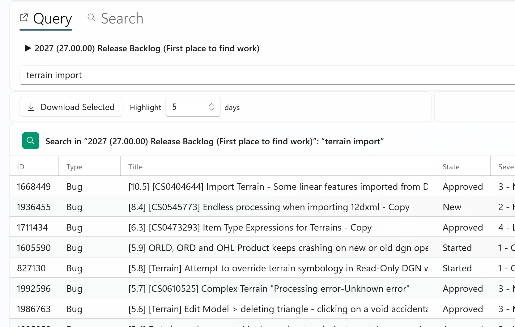 Query search results